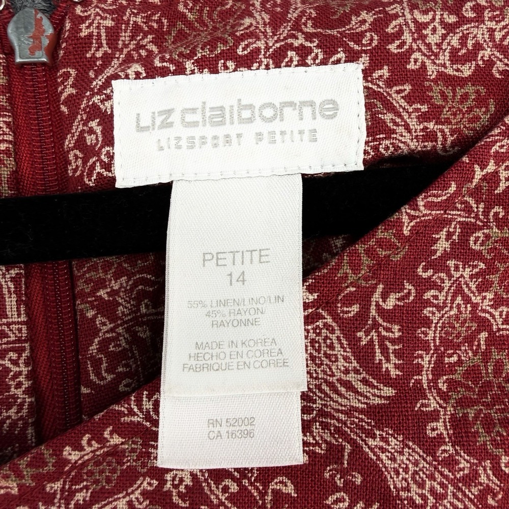 Vintage Liz Claiborne Lizsport Petite 14 Red Linen Blend 80s Shift Dress Birds L - Picture 4 of 8